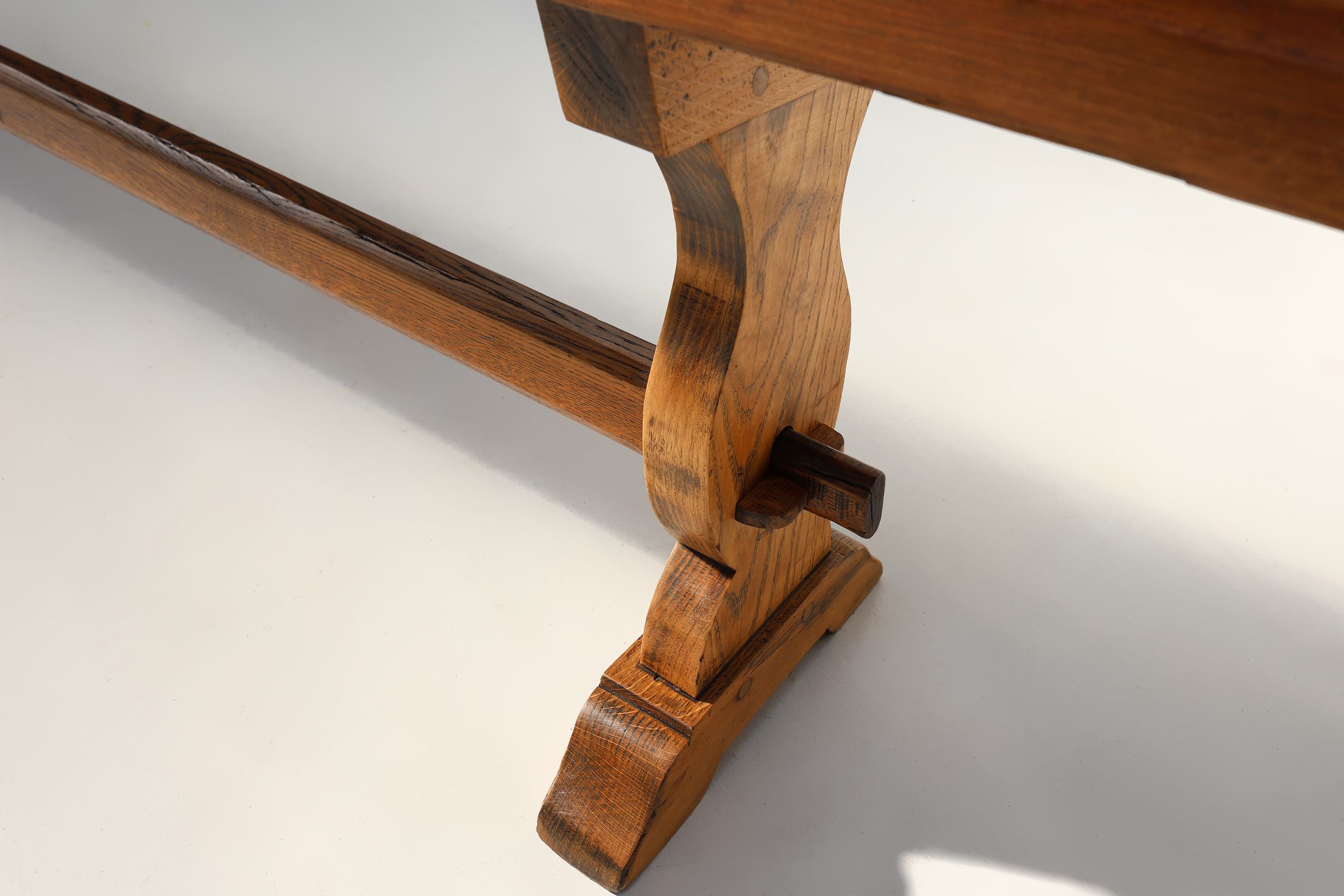 French Extra long solid elm wooden monastery bench, ca. 1850thumbnail